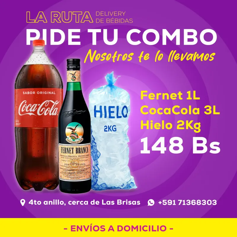 Combo Fernet + Coca cola 3L + Hielo