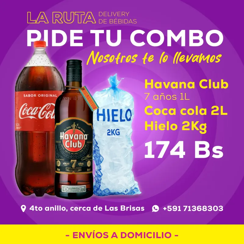 Combo Havana Club + Coca cola 2L + Hielo 2Kg